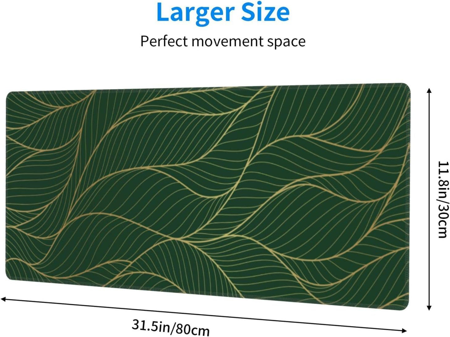 Xl Large Gaming Mouse Pad, Abstract Gold Line Art Full Desk Mousepad with Stitched, Long Non-Slip Base Keyboard Pad, PC Laptop Computer Mat Gifts for Women Office Decor, (Emerald Green, 31.5*11.8 In)