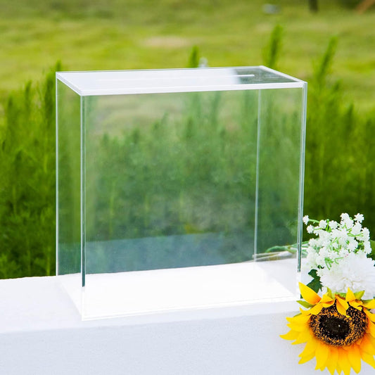 10” Acrylic Card Box - Wedding Card Box for Reception, Birthday, Party, Money Box, Wishing Well, Graduation Party, Elegant Large Clear Card Box-ACB001-WZ