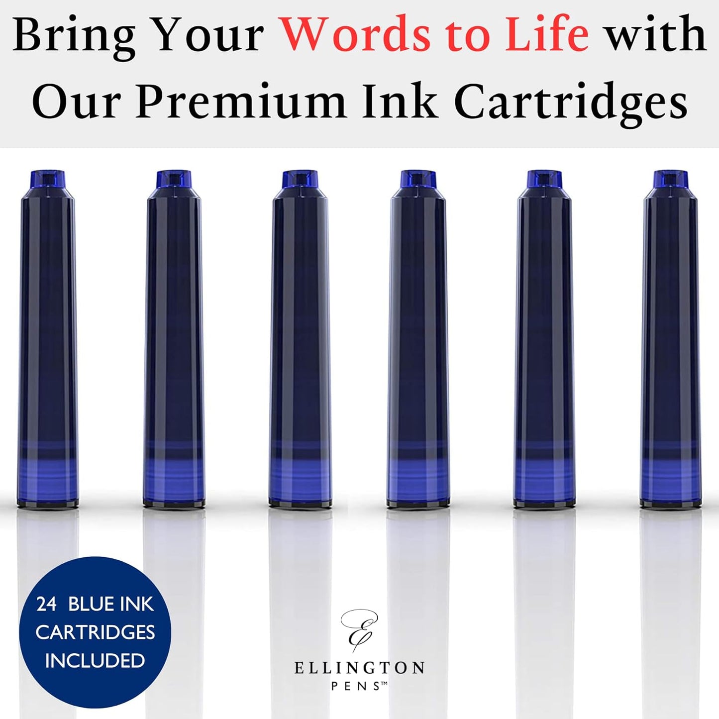 24 Blue Fountain Pen Ink Refills - 24 Pack International Standard Size Cartridges - Ink for Fountain Pens - Premium Quality & Non-Toxic, Long-Lasting & Waterproof, Dries Quickly