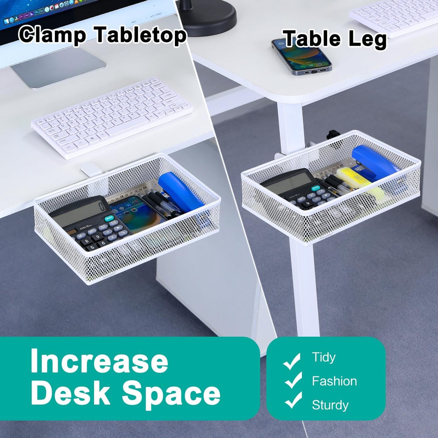 Clip-on Drawer organizers, desk organizer,can be clipped around the table to store small items. (White - Big)