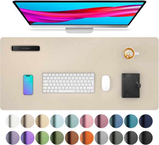 Aothia Non-Slip PU Leather Waterproof Laptop Desk Pad Protector, Blotter Mat, Writing and Mouse Pad for Office & Home, Beige, 23.6" x 13.7", Large