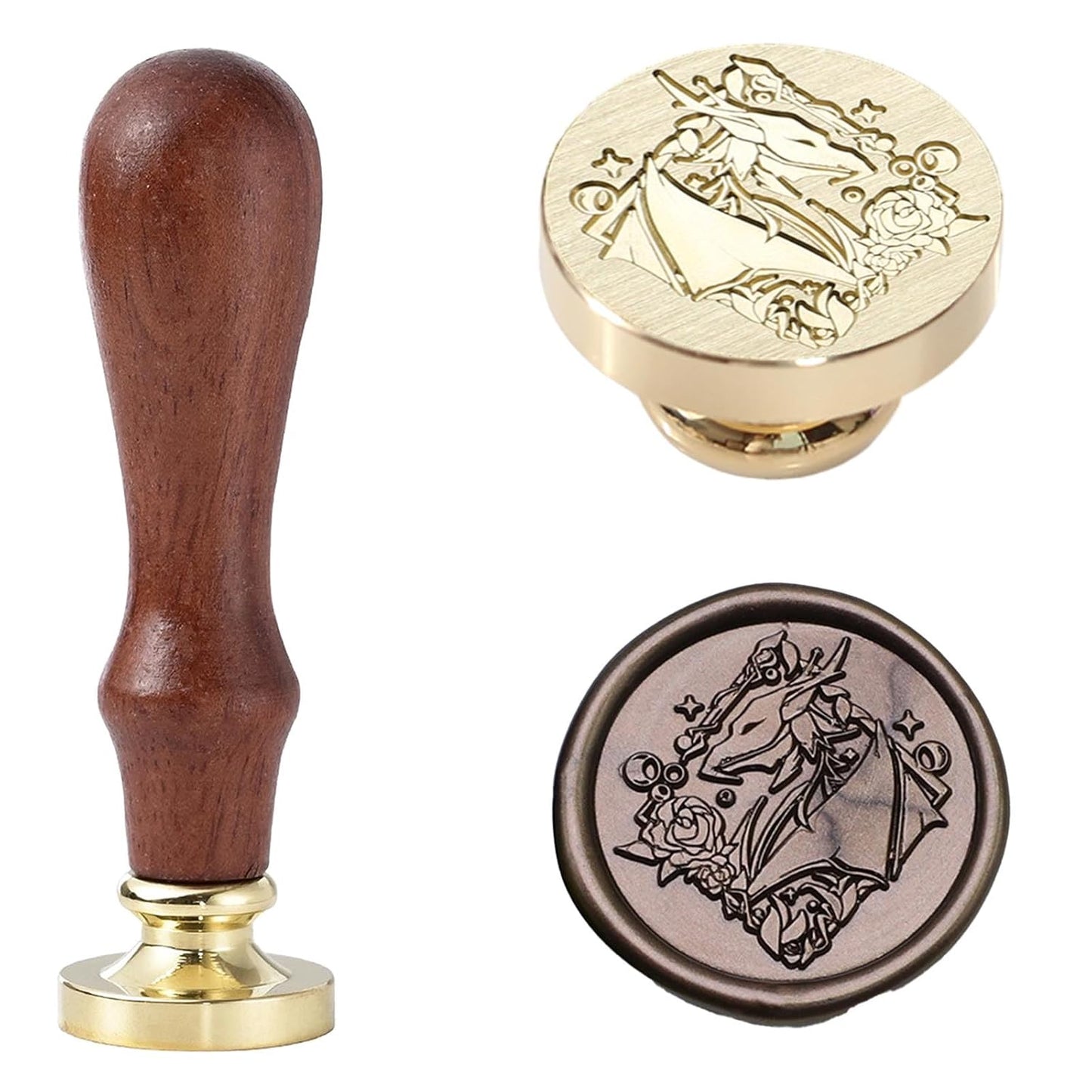 Dragon Wax Seal Stamp - 1.18 inch / 30mm Rose Vintage Removable Brass Stamp Head with Handle for Wedding Invitations Envelopes Valentine's Day Gift Wrap