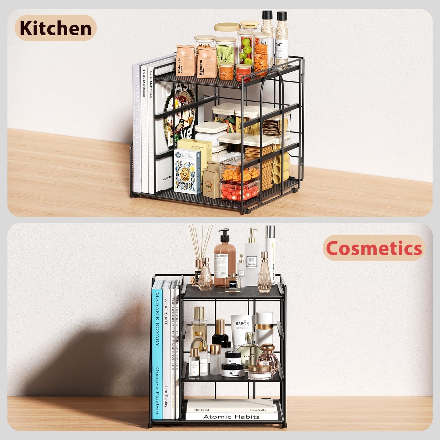 Desk Organizer and Accessories, Paper Organizer for Desk, 4-Tier Paper Letter Tray with File Holder, File Organizers for Office Supplies (Black)