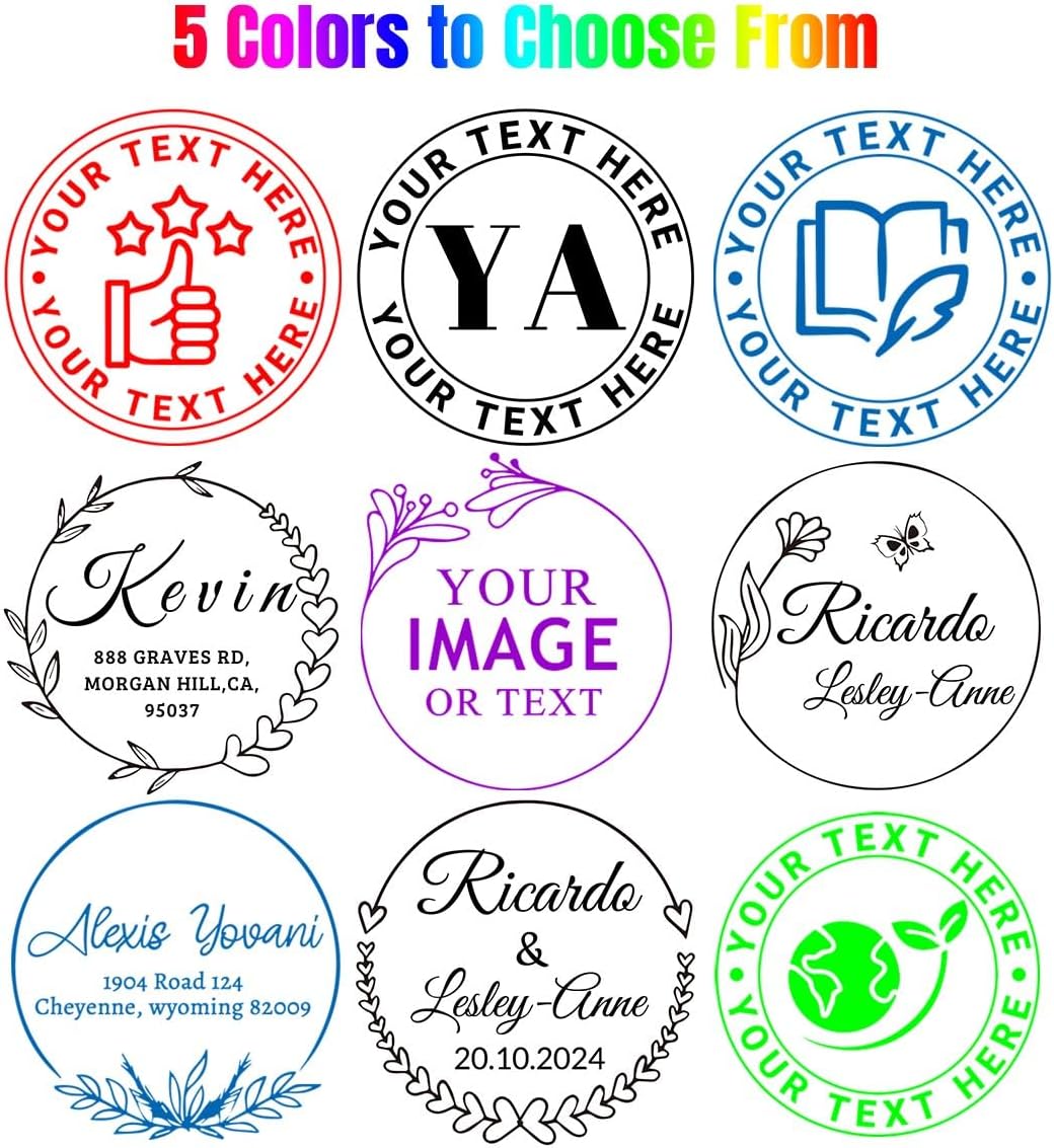 Custom Stamp Personalized Business Logo Address Text Stamp Custom Face Round Stamper Personalized Image Self Inking Stamp for Library Office Personalized Self-Inking Rubber Stamp