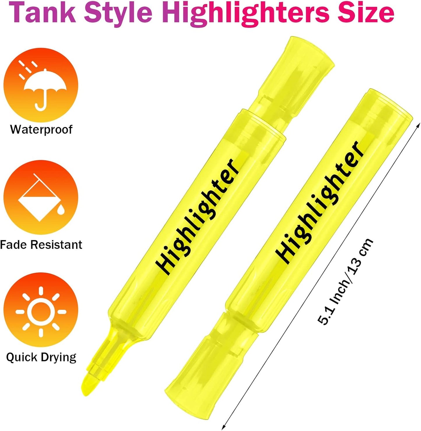 Teling 72 Pcs Highlighters Bulk Chisel Tip Tank Style Highlighters for School Classroom Assorted Color Fluorescent Pens for Office Shop