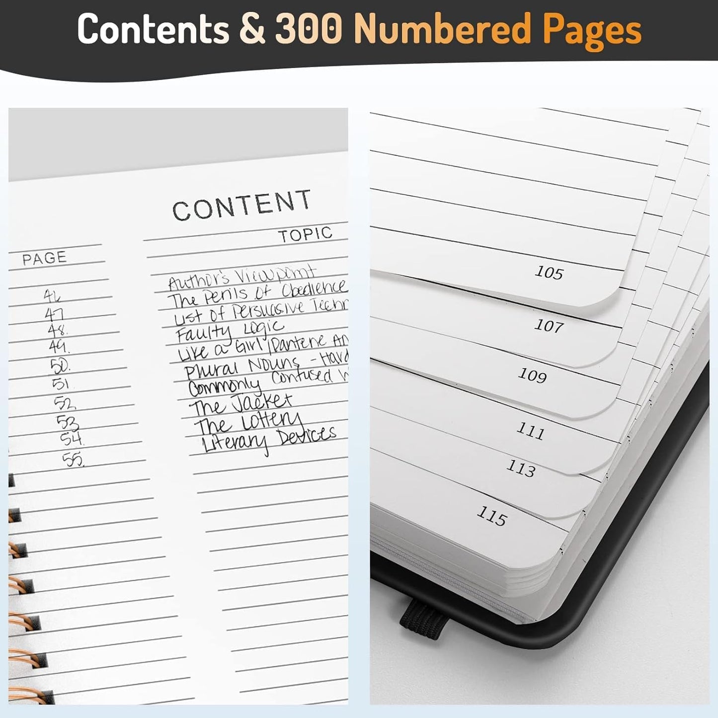 Forvencer Lined Spiral Journal Notebook with 300 Numbered Pages, B5 College Ruled Thick Journals for Writing with 100GSM Paper, Hardcover Notebooks with Contents for Work, School,olive green