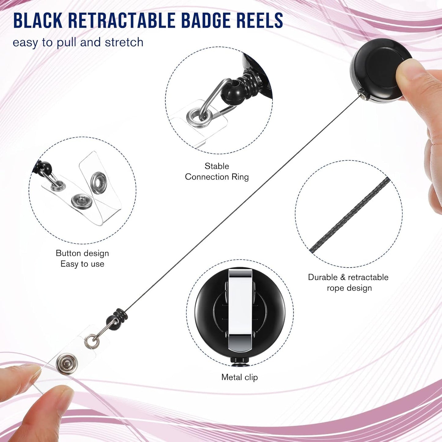 Handepo 200 Pcs Retractable Badge Reels Bulk Retractable Badge Holders with Clips ID Holder Key Ring Clip for Office Worker Students Teachers Doctor Nurse Name ID Card Holder Key Card(Colorful)