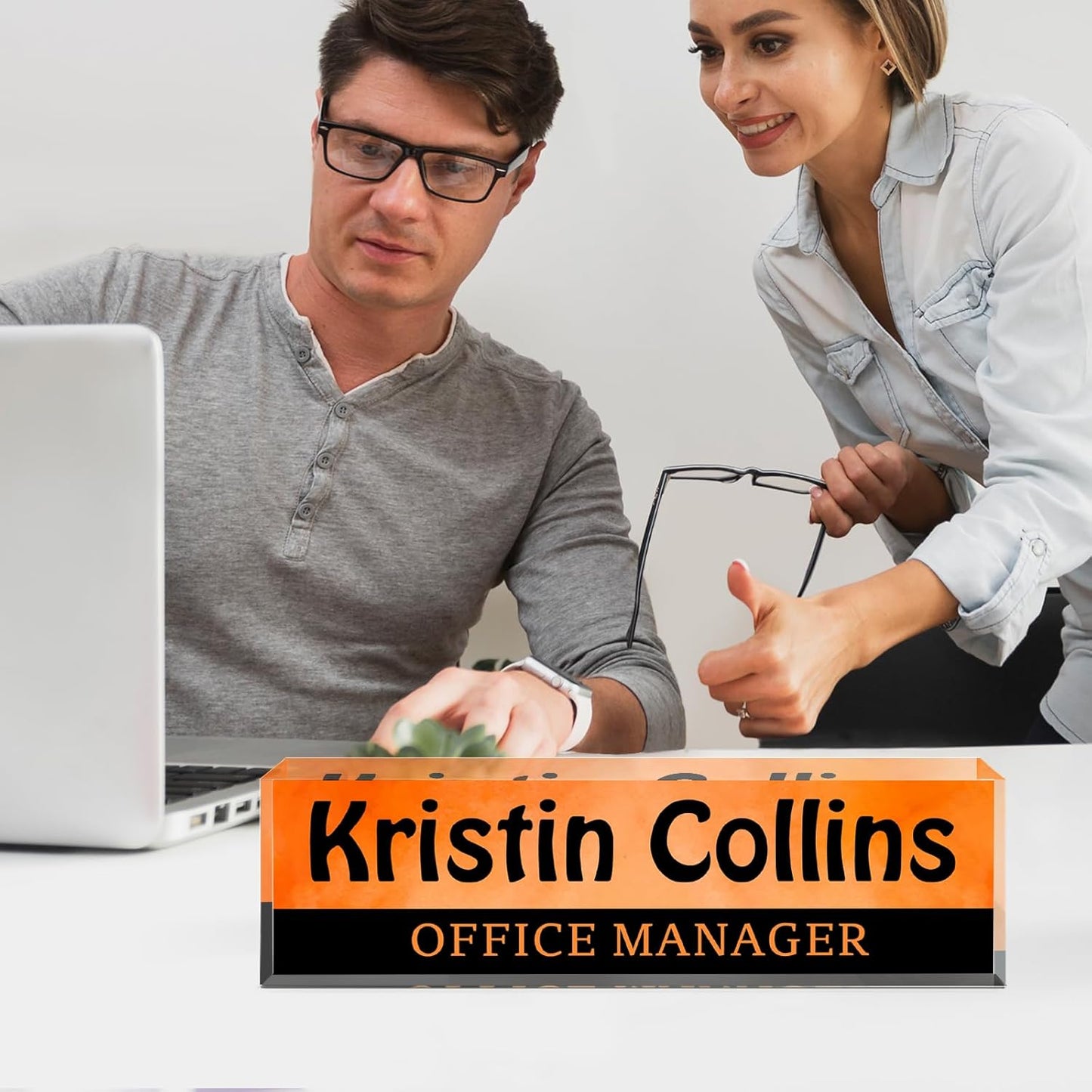 Custom Name Plate for Desk, Acrylic Office Decor For Women Men, Personalized Office Desk Accessories, Teacher Employee Appreciation Gifts For Social Worker Boss Coworkers (Sun)