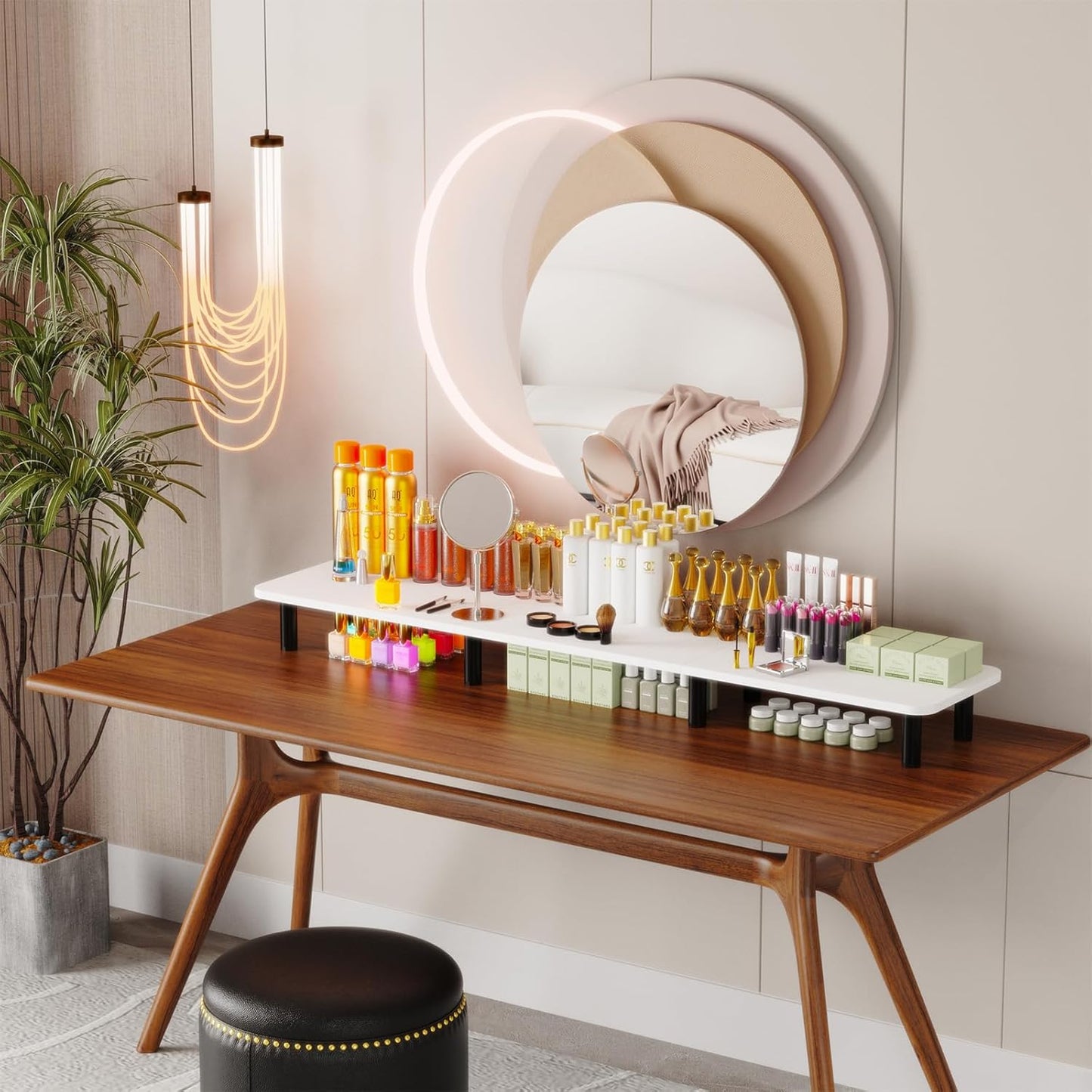 Dual Monitor Stand Riser 43.7 inch Large Extra Long Monitor Stand Riser Wide TV Stand Riser Monitor Stand for 2 Monitors Wood & Steel Leg Desktop Riser Desk Organization Home Office (White)