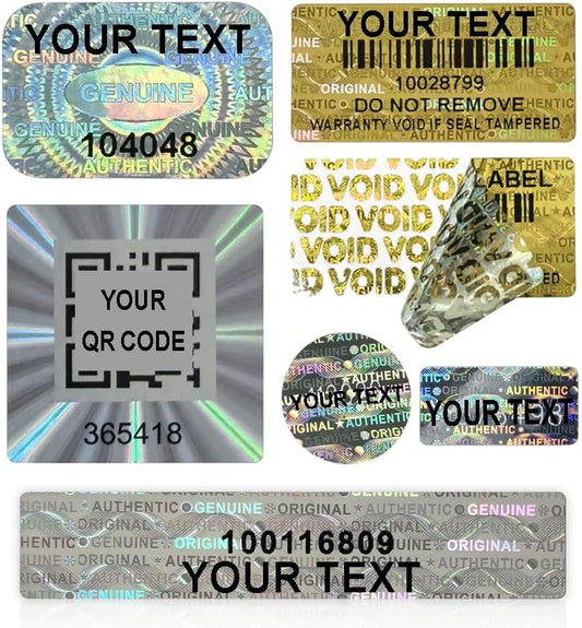 1000pcs Custom Tamper Proof Hologram Stickers Silver Customized High Security Tamper Evident Warranty Seal Void Genuine Authentic Holographic Labels/Stickers w/Unique Sequential Serial Numbering