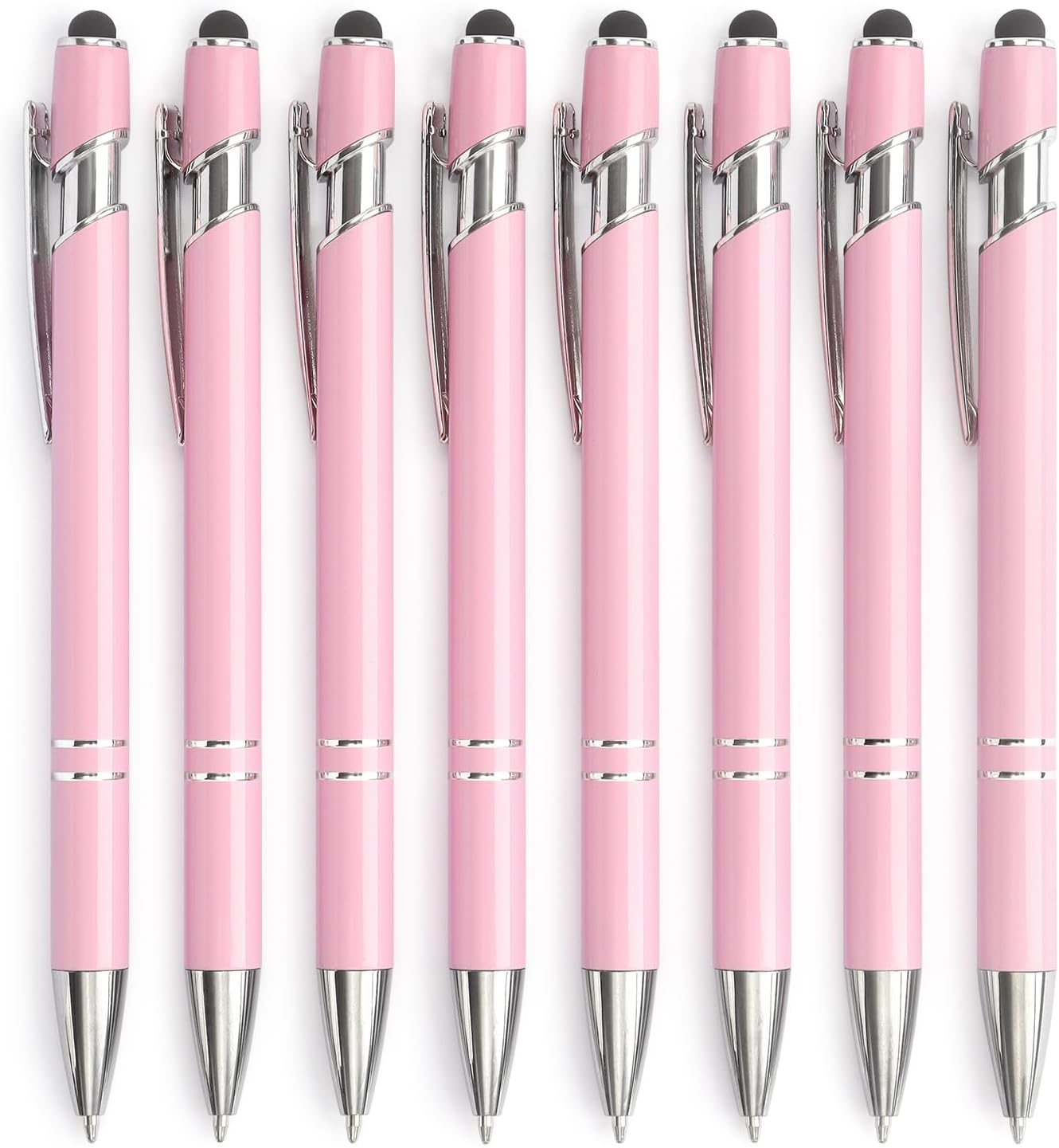 Ballpoint Pen 2-in-1 Stylus Retractable Ballpoint Pen with Stylus tip, Metal Stylus Pen for Touch Screens, 1.0 mm Black Ink (Pink)