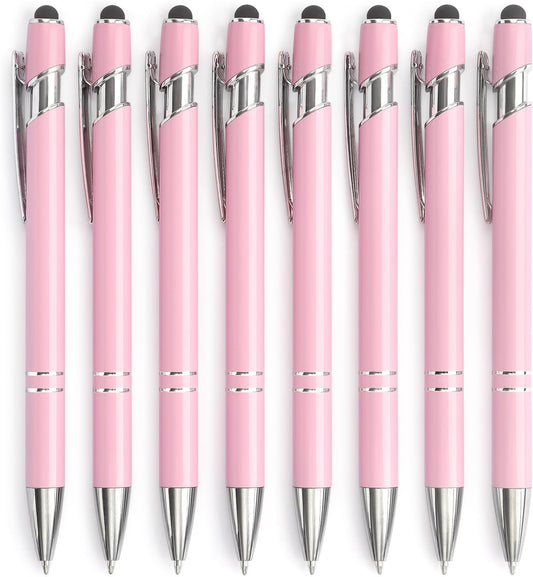 Ballpoint Pen 2-in-1 Stylus Retractable Ballpoint Pen with Stylus tip, Metal Stylus Pen for Touch Screens, 1.0 mm Black Ink (Pink)