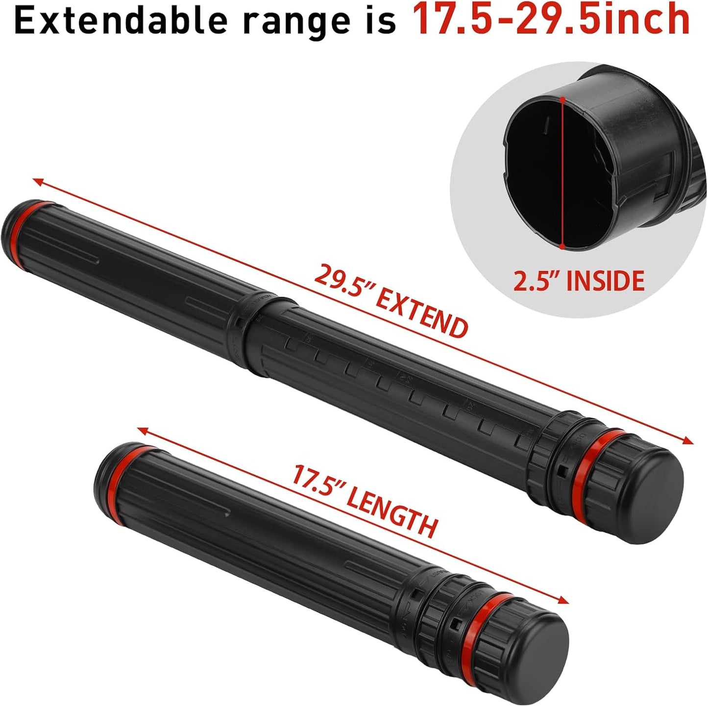 DEWEL 2 Pcs Black Document/Poster/Art Storage Tube, Adjustable Strap Waterproof and Light-Resistance Telescoping Carrying Case for Drawing, Drafting, Map Scroll, Document and Blueprint