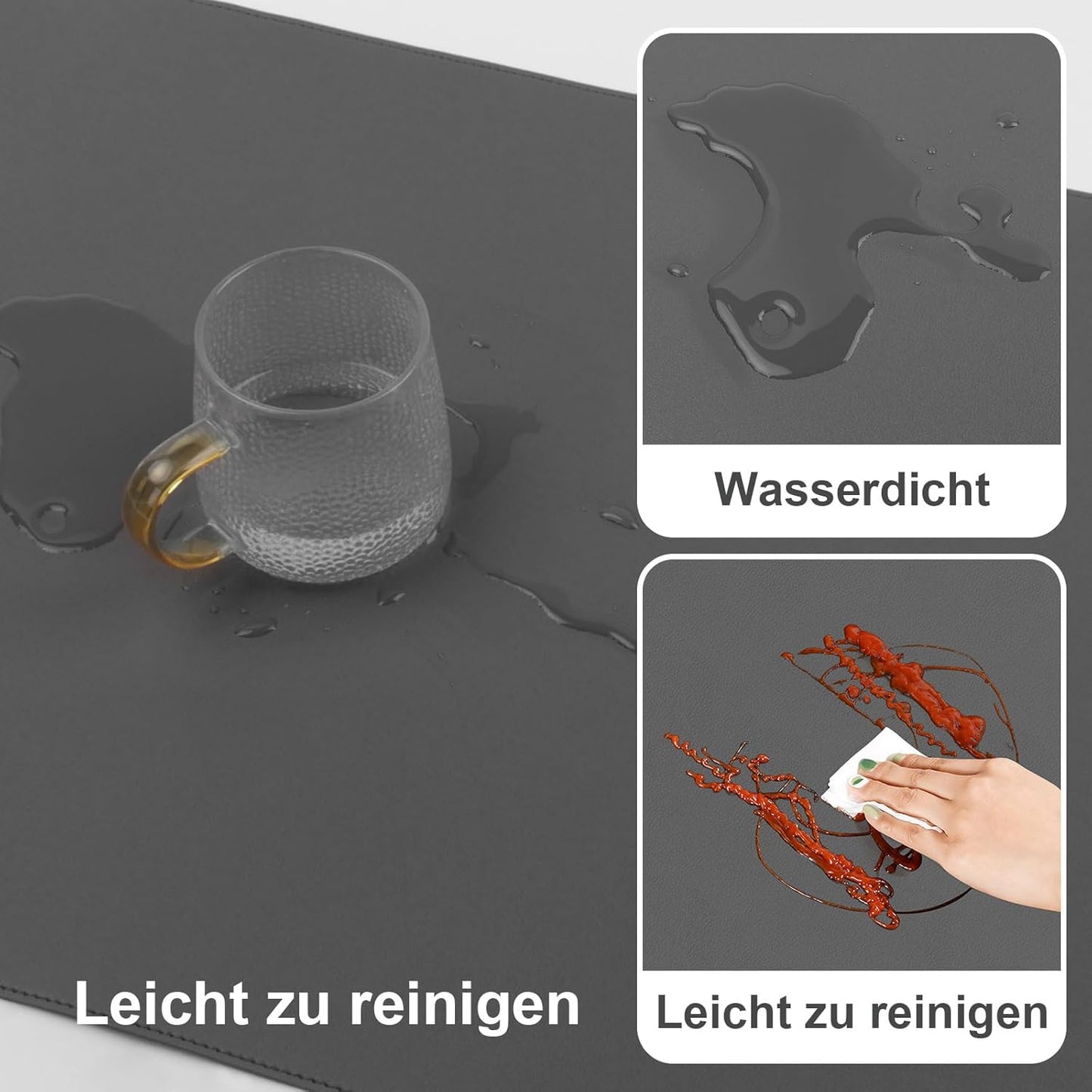 DAWNTREES Desk Mat Protector,PU Leather Laptop Pad,Non Slip, 23.6" x 13.8" Large Mouse Pad and Keyboard Mat, Waterproof Writing Pad for Office and Home (Dark Gray)