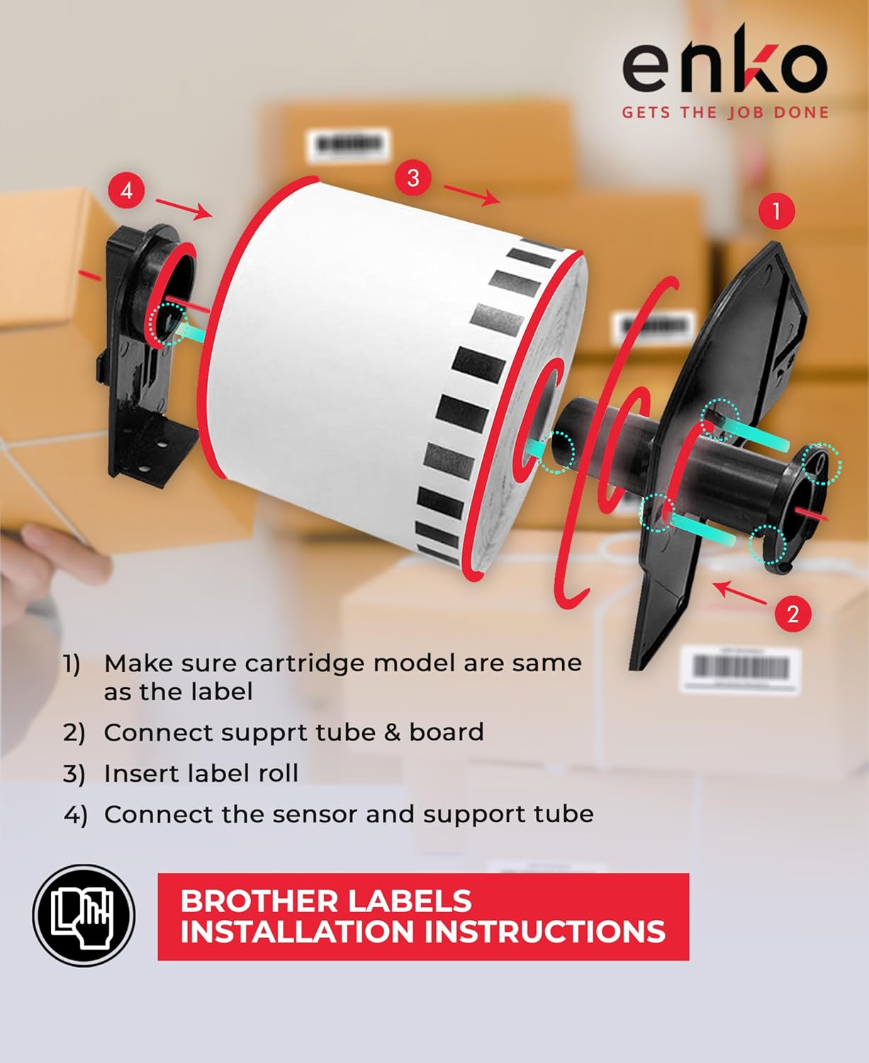 enKo - Compatible DK-2205 Continuous Paper Labels (2.4 Inch x 100 Feet) Use with Brother QL Label Printers QL-800, QL-820NWB QL 810W [6 Rolls + 2 Refillable Cartridge Frames]