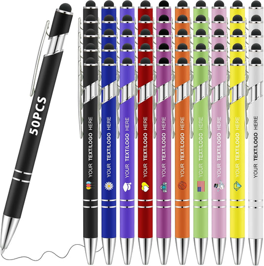 Personalized Pens 50pcs with Stylus Custom Ballpoint Pens in Bulk Engraved with Logo Text Personalized Bulk Black Ink for Office College Business