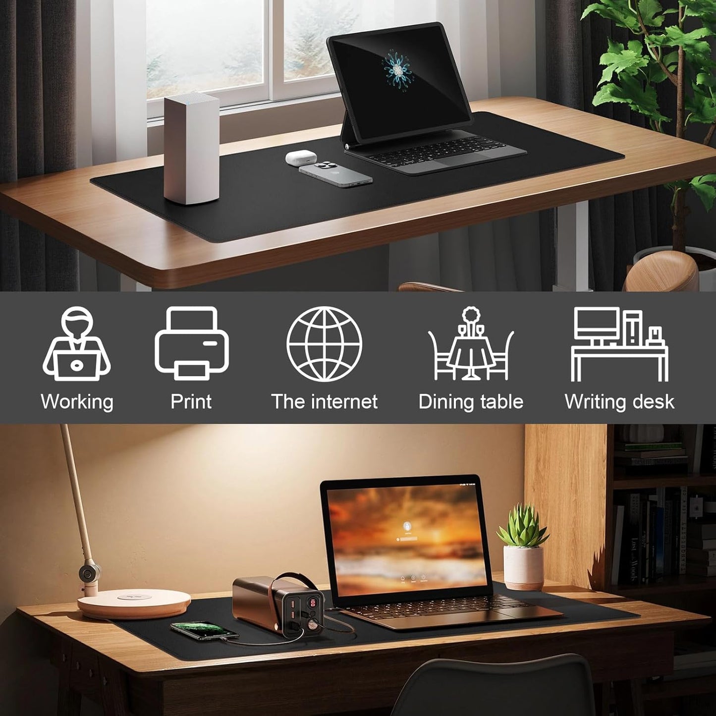 DAWNTREES Desk Mat Protector,PU Leather Desk Pad,Non Slip, Large Mouse Pad and Keyboard Mat, Waterproof Writing Pad for Office and Home (Black,35.5''x16.9'')