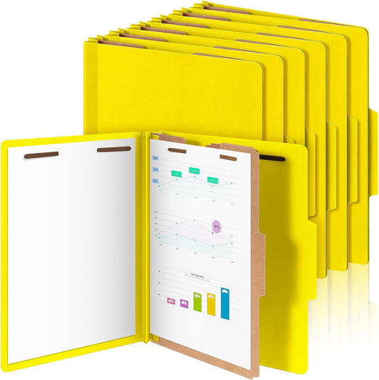 12 Pcs Classification Folders Letter Size, 1 Divider Pressboard File Folder with Fasteners, Expanding File Organizer Bulk for Teachers, Clergy, Office, Church, Christmas Donations (Yellow)