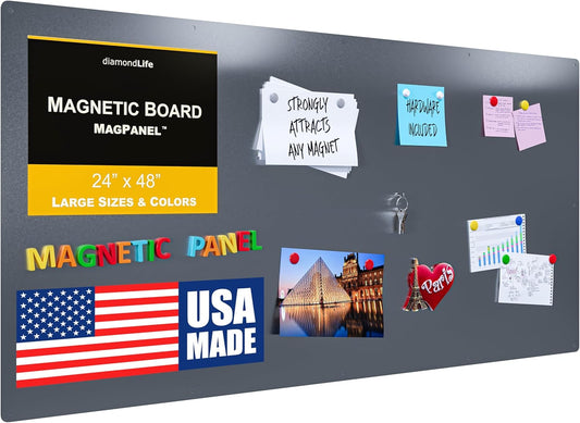 Diamond Life Magnetic Board - Memo & Vision Board for Home, Office, and Classroom - Magnet Board for Kids - Pre-drilled Mounting Screws Included (Silver 24"x48")