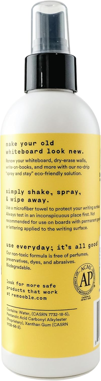 Remooble Dry Erase Whiteboard Cleaner Spray - Safely Removes Tough Stains and Ghosting (12 Pack)