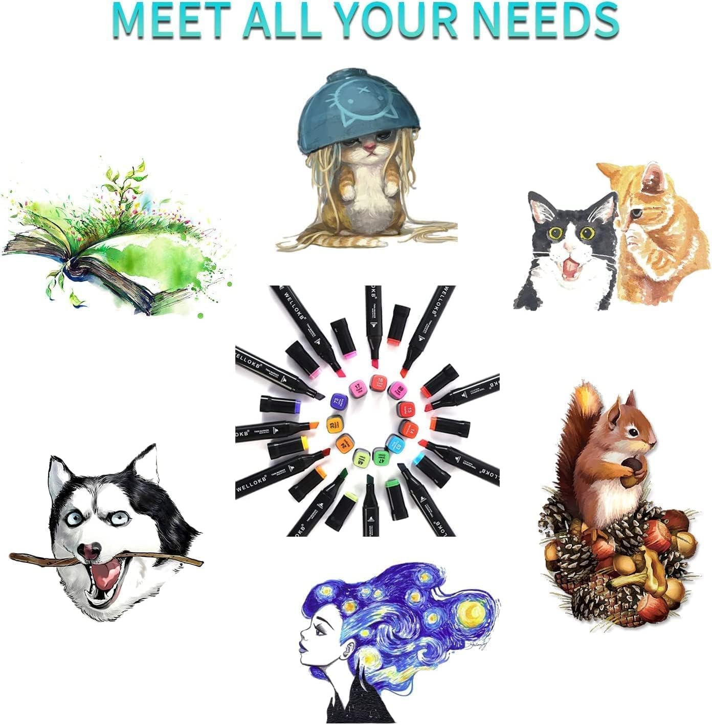 Dual Tip Art Markers, 24 Colors Drawing Markers - Coloring & Sketching for Adults & Kids 8-12