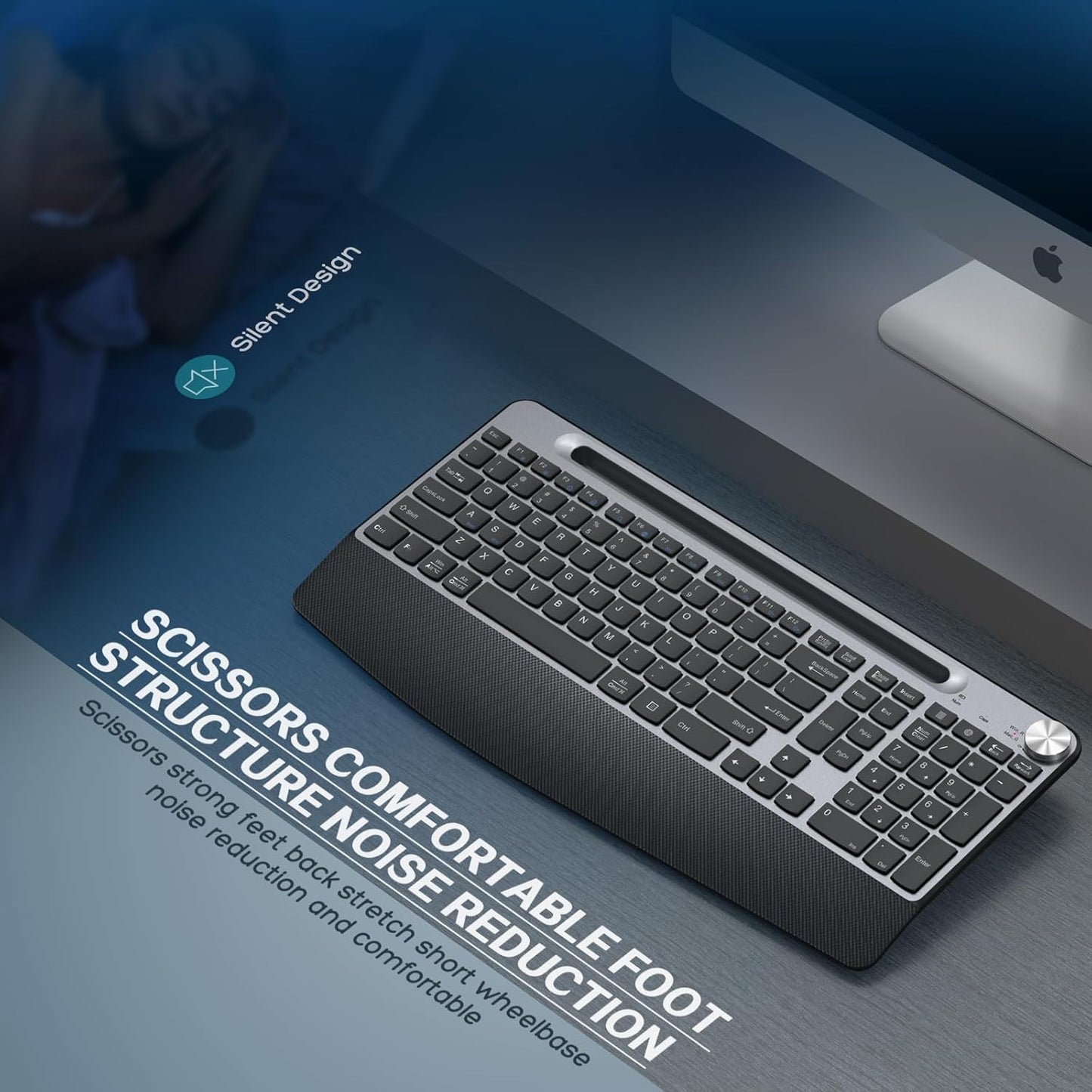 Ergonomic Wireless Keyboard with Wrist Rest-Low-Profile,Phone/Tablet Holder,Quiet Design，Windows & Mac OS，Full Size Cordless USB Computer Keyboard for Desktop,Laptop, PC, Mac, Windows-Black