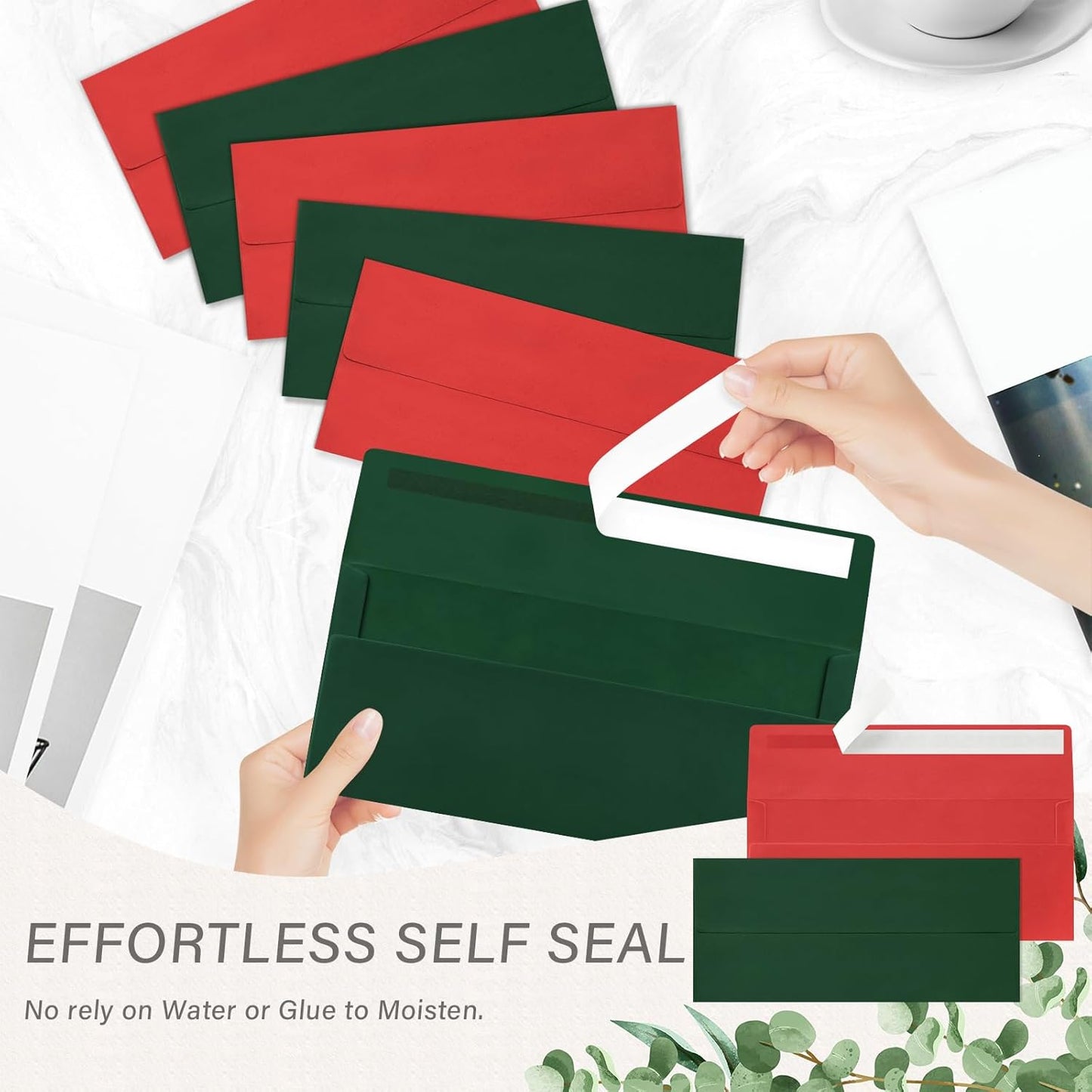 100 Pack #10 Christmas Red and Green Envelopes Letter Size, Business Envelopes Self Seal for Invoices, Letter Mailing, Office Checks, 4 1/8 x 9 1/2 Inches