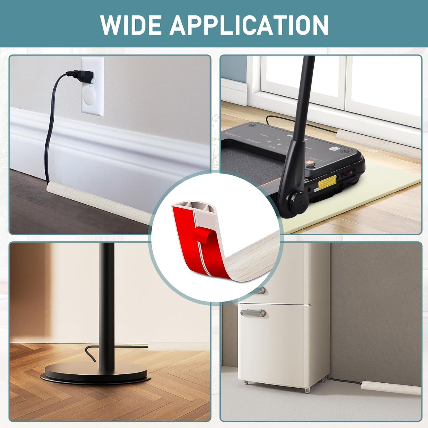 Floor Cord Cover Self Adhesive Cord Hider Floor Extension Cord Covers for Floor Power Cord Protector Cable Management Prevent Cable Trips Cable Cavity 0.59" W x 0.31" H (Beige Wood, 3.3Ft)