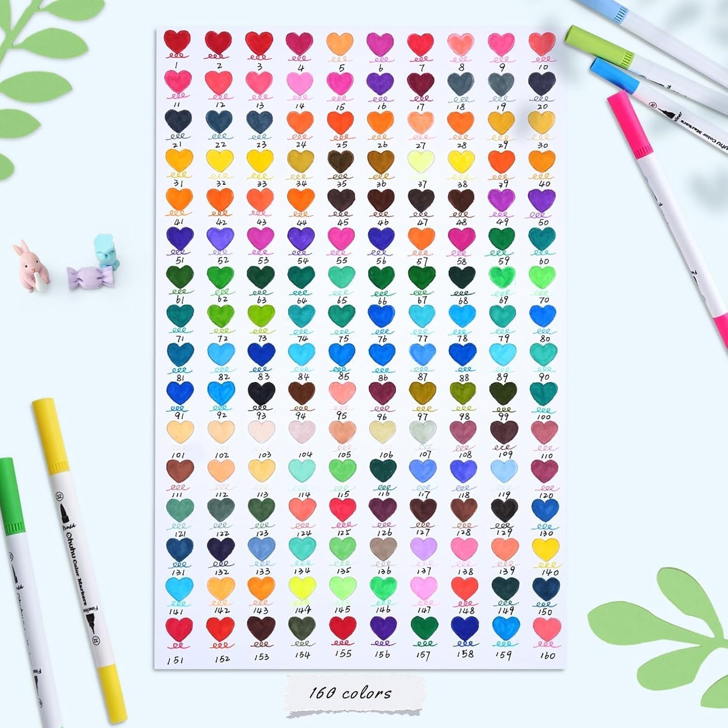 Ohuhu Markers for Adult Coloring Books No Bleeding 160 Colors Water-based Dual Tips Fineliner & Brush Coloring Markers for Kids Adults Beginners Drawing Pens for Journaling Lettering - Maui - White