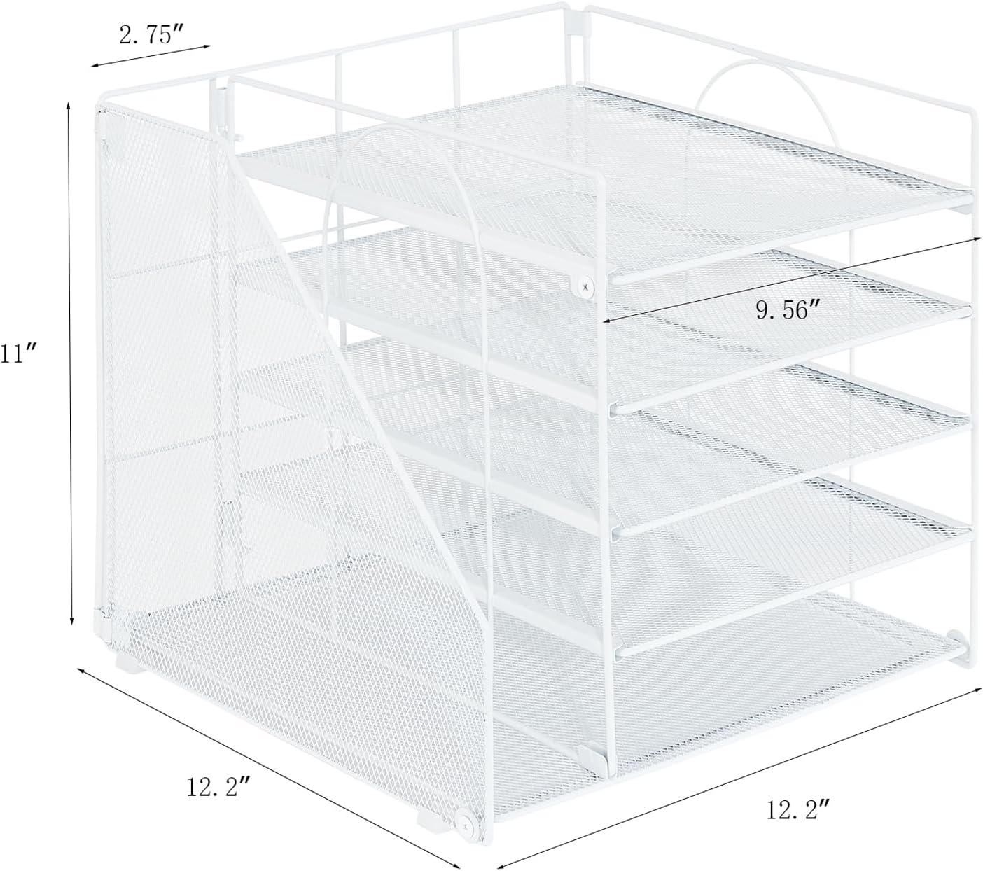 Desk Organizers and Accessories, 5-Tier Paper Letter Tray Organizer with File Holder, Desktop Organizer for Office Supplies, Office Desk Accessories & Workspace (White)