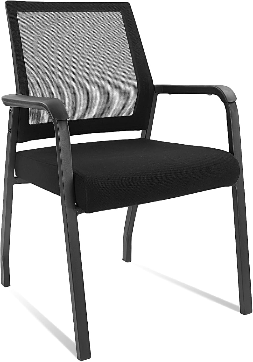 Desk Chair No Wheels, Arm Chair with Ergonomic Lumbar Support and Thickened Seats Cushion, Waiting Room Chairs for Office School Church Guest Reception, Black