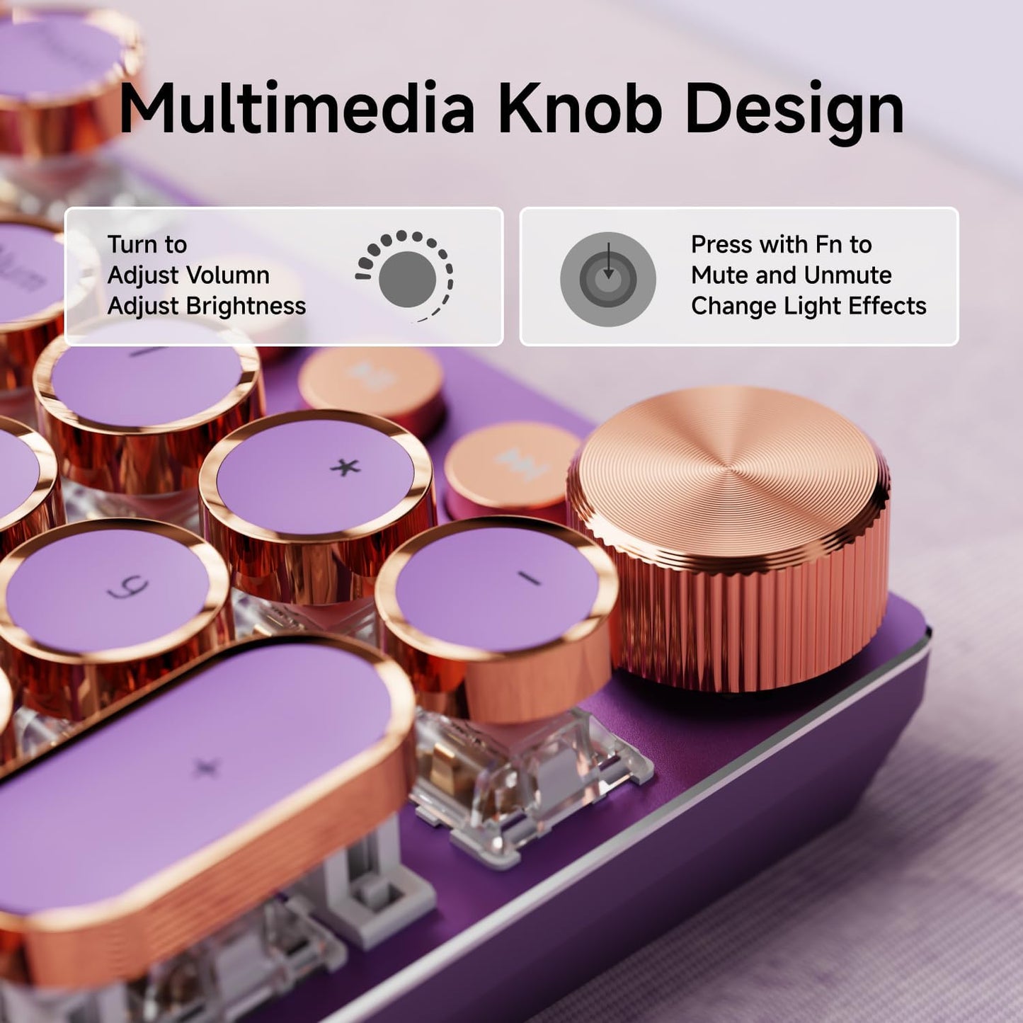 EWEADN Typewriter Style Mechanical Gaming Keyboard, Wired Mechanical Keyboards,104 Keys Backlit LED Keyboards, Media Control Knob, Wired Computer Keyboard Pink Switch for Windows/Mac/PC-Purple