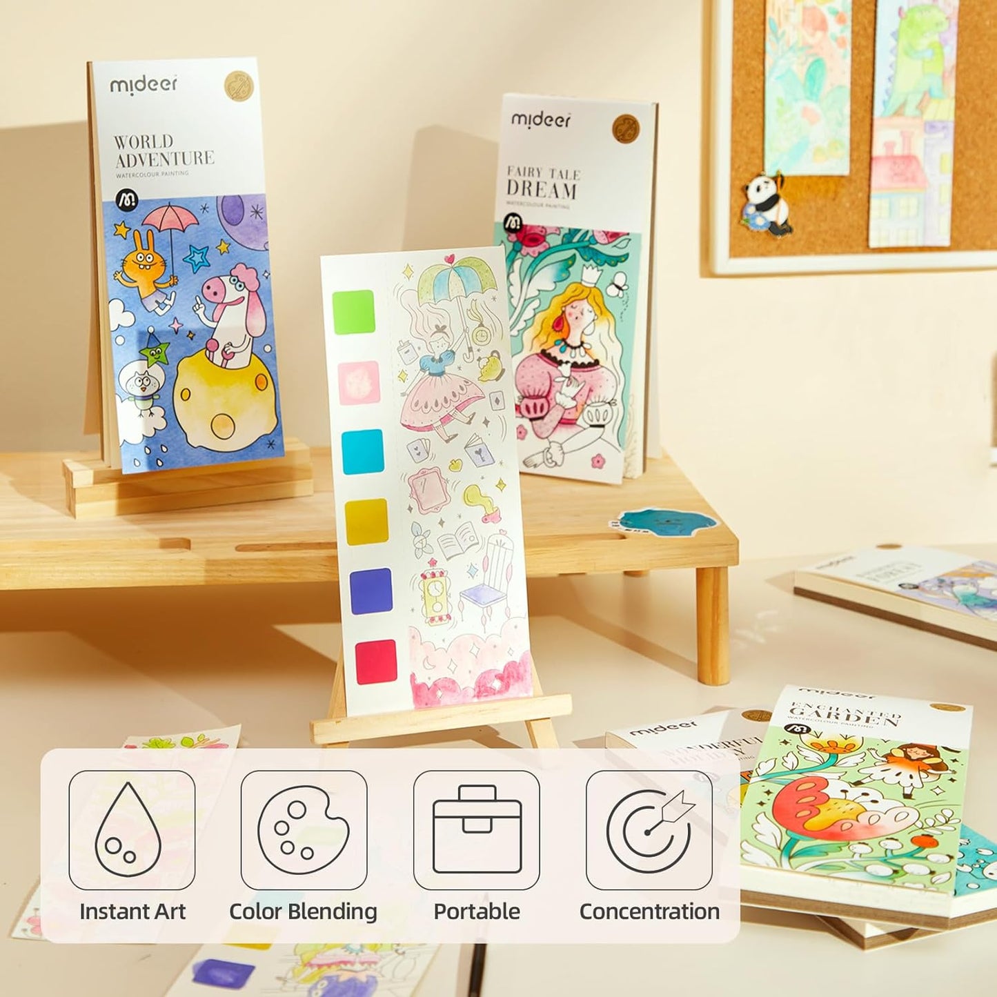 MiDeer Watercolor Painting Book for Kids Ages 4-8, Pocket Watercolor Painting Book Arts and Crafts for Toddlers, Travel Activities Paint with Water Coloring Book Set for Kids 3-8 (Wonder Forest)