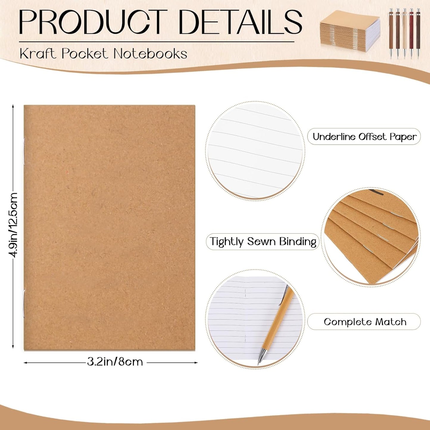 Kisston 50 Sets Mini Pocket Notebook with Pens Bulk Christmas Notebook Gifts Small Memo Notepad with Bamboo Pens for Employee Coworker Team Gifts(Retro Colors)