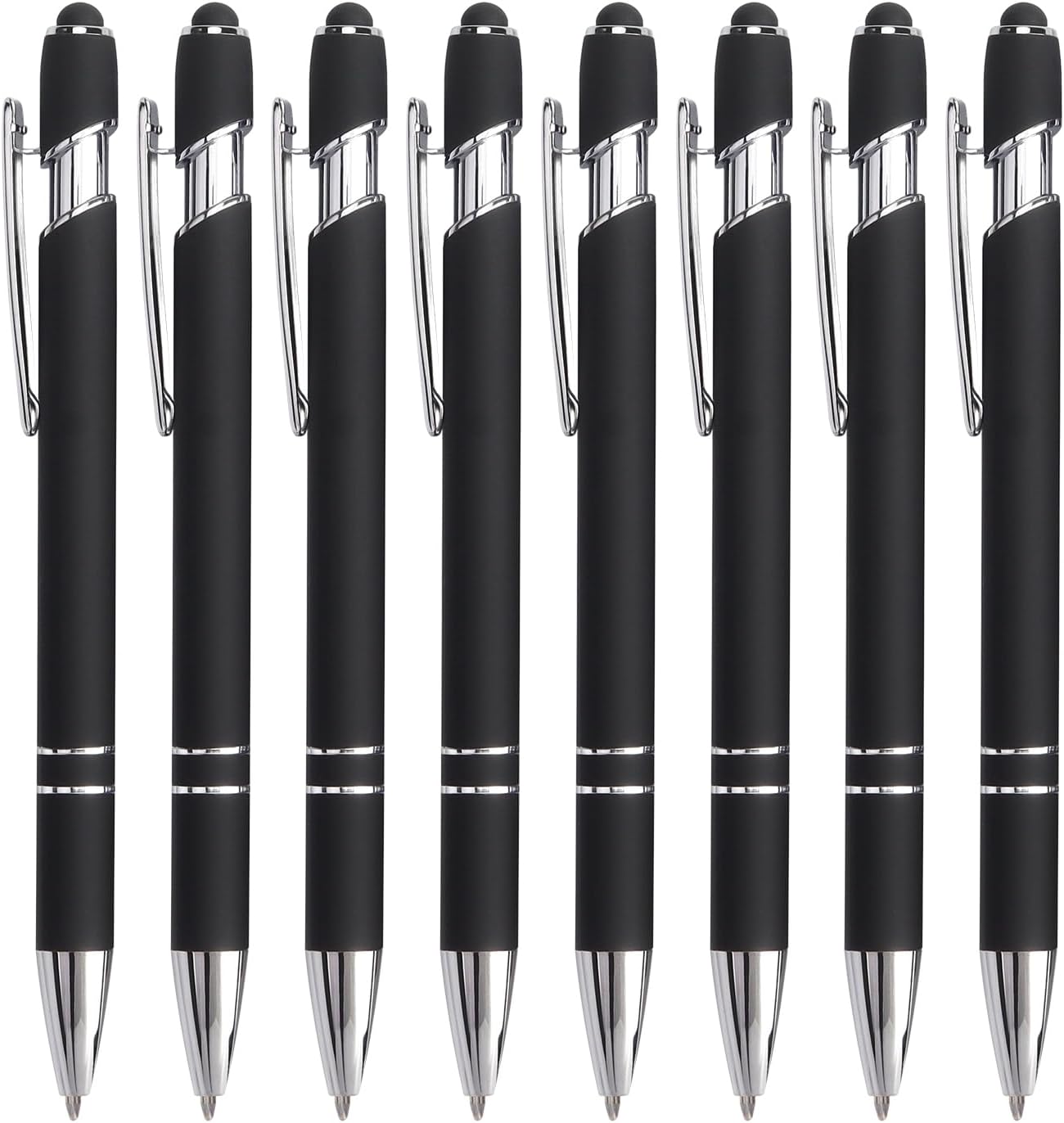Bribobo 8 Pack Black Ballpoint Pen 2-in-1 Stylus - Retractable Metal Pen With Stylus Tip for Touch Screens, 1.0 mm Black Ink
