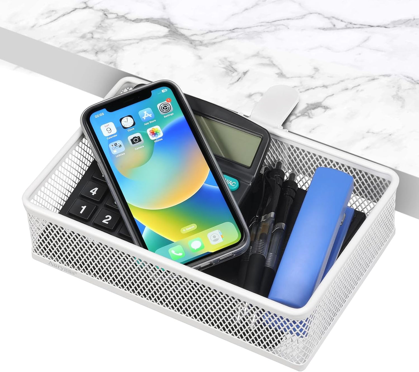 Under Desk Drawer Organizer - Clamp-On Above or Below Desk Mesh Drawer for Office Accessories, Storage Tray, and Desktop Organizer (White - Small)