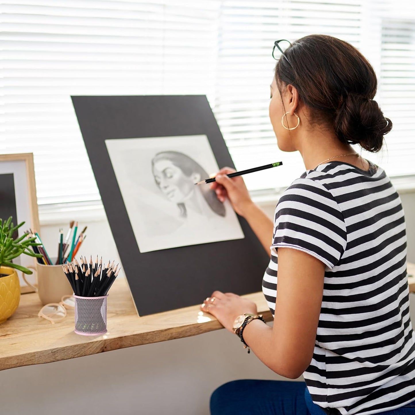 TecUnite 120 Pcs #2 HB Pencils with Eraser No 2 Unsharpened Wooden Hexagonal Pencils for Adults Gifts for School Exam art Learning Office Sketching (Black)