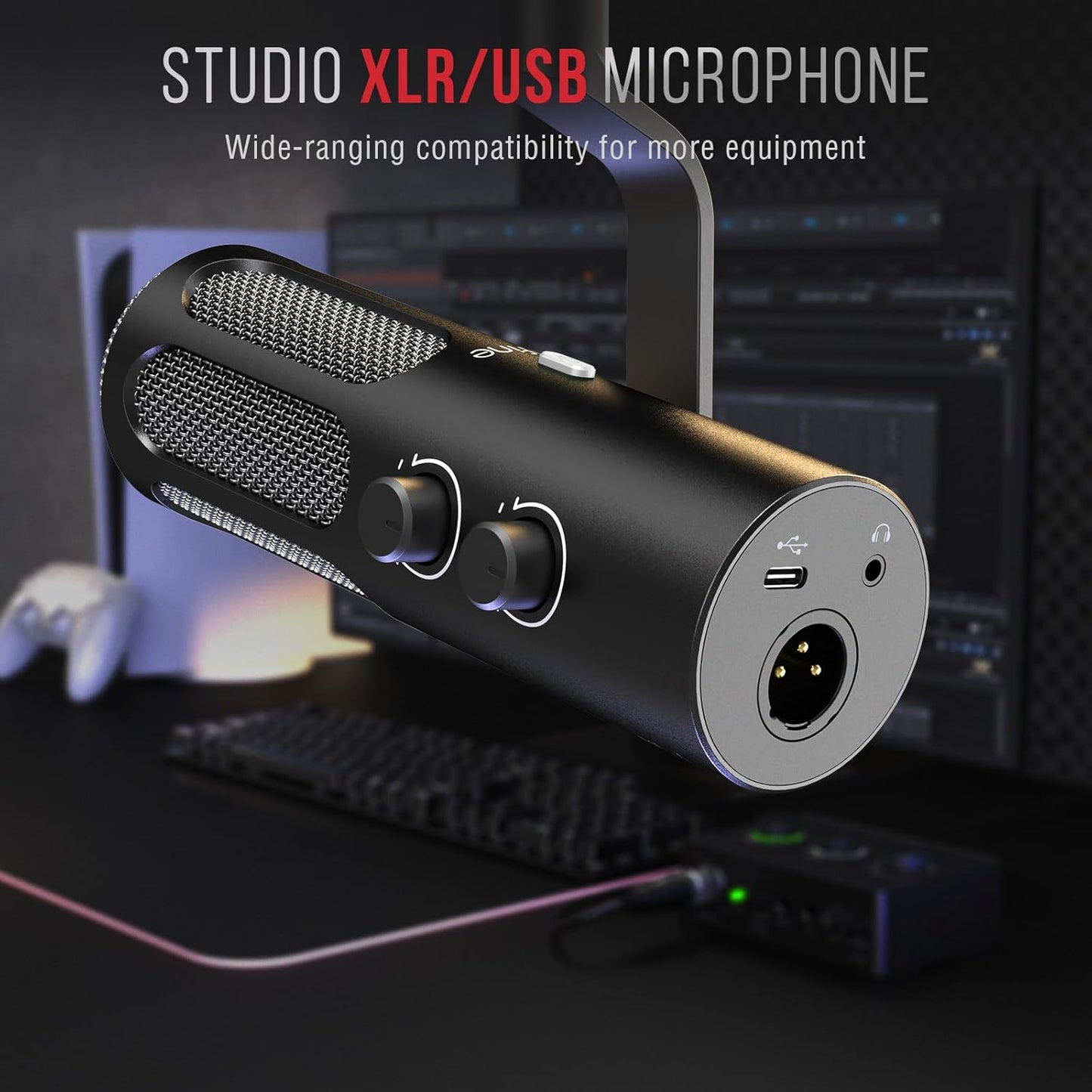 FIFINE XLR/USB Podcast Dynamic Microphone for Streaming, Studio XLR Microphone, PC Streamer Mic All Metal with Mute Button, Headphone Jack, for Vocal Voice Over Music Recording-AmpliTank Tank3