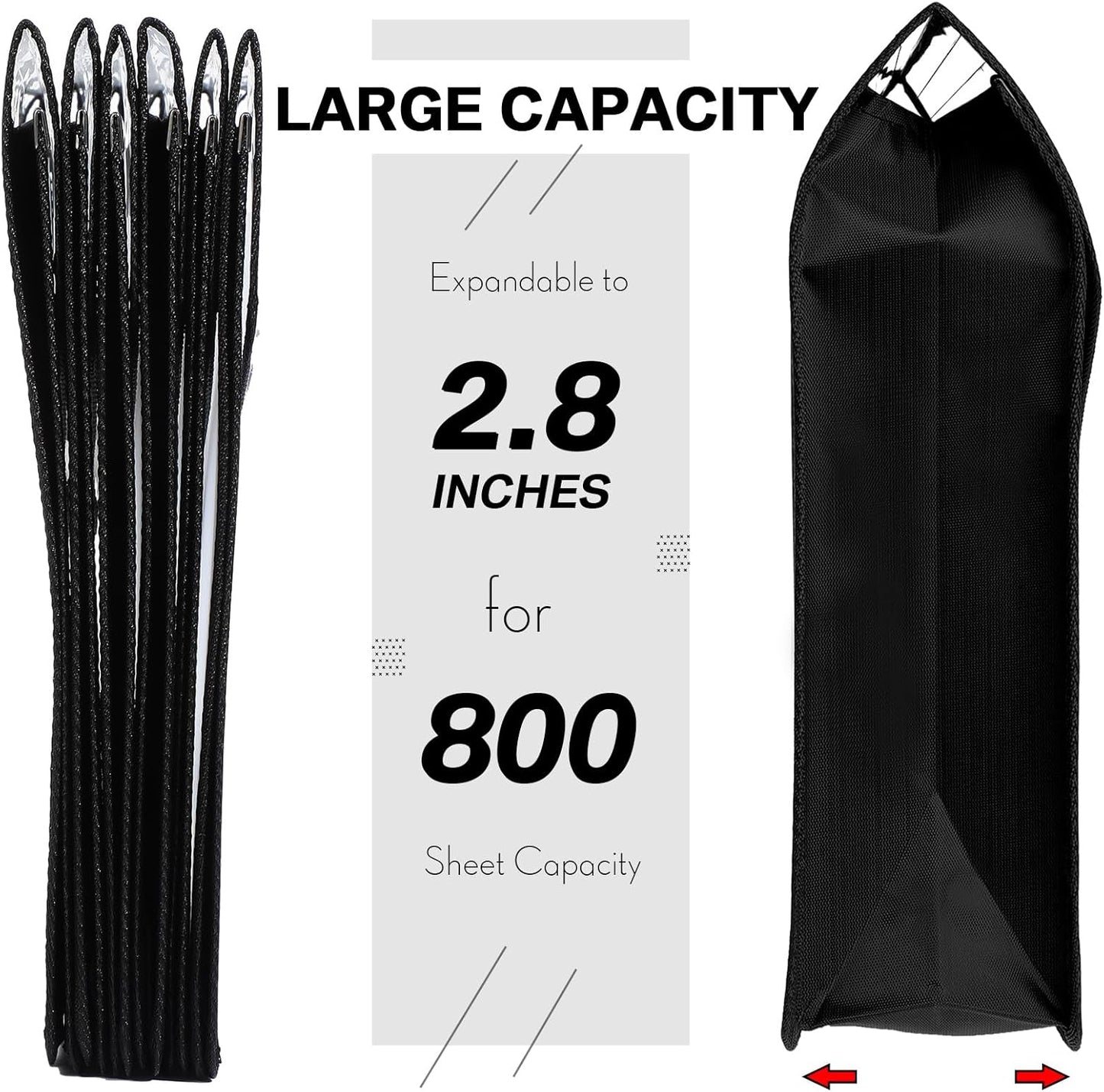 10 Pieces Plastic File Folders Envelope Expanding File Wallet Organizer Documents Folder with Snap Closure and Pocket B4 Waterproof Transparent Pouch for School Office (Black,Horizontal)