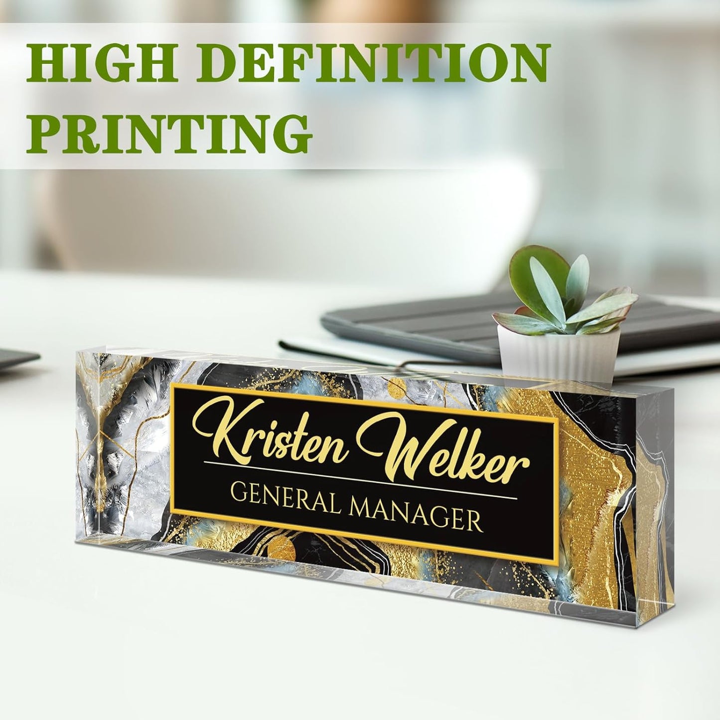 Custom Name Plate for Desk, Desk Name Plate Personalized, Office Decor for Women Men, Acrylic Desktop Accessories, Office Appreciation Gifts for Boss Social Workers Teacher Nurse Employee (Black Coast)