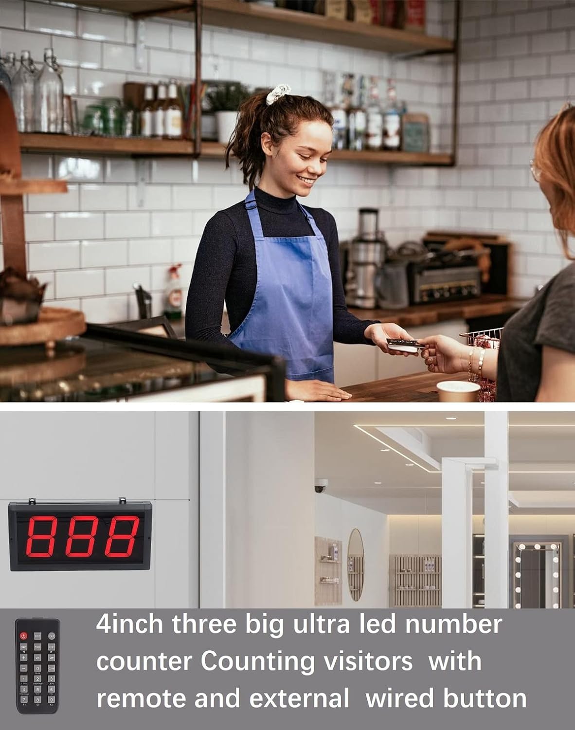 Digital Lap Counter 4 Inch Up Down with Switch Box Remote Red Track Shop School Factory Sports Production Line