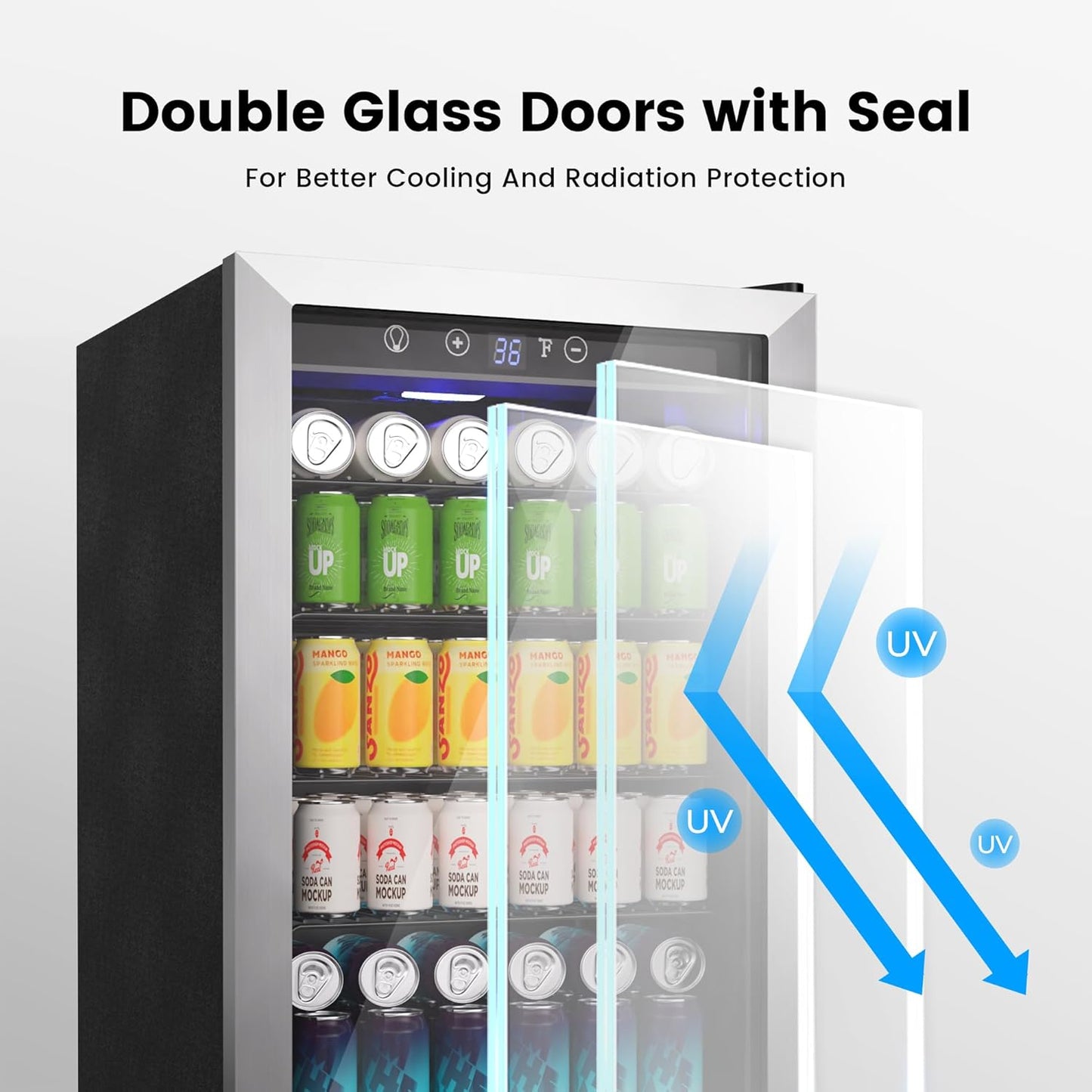 145 Can Beverage Refrigerator Cooler - 4.5 Cu.Ft Mini Fridge Glass Door, Soda Wine Beer Drink Fridge, Small Refrigerator for Bedroom Office Home Bar Dorm, Digital Temperature Control, Silver