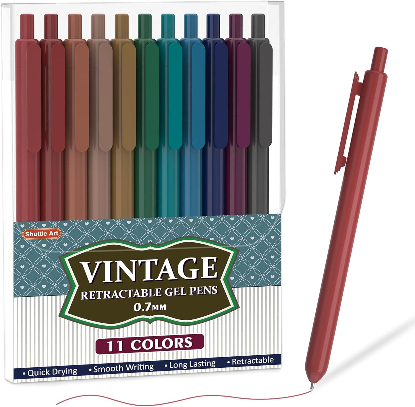Shuttle Art Colored Retractable Gel Pens, 11 Unique Dark Vintage Ink Colors, Cute Pens 0.7mm Medium Point Quick Drying for Writing Drawing Journaling Note Taking School Office Home