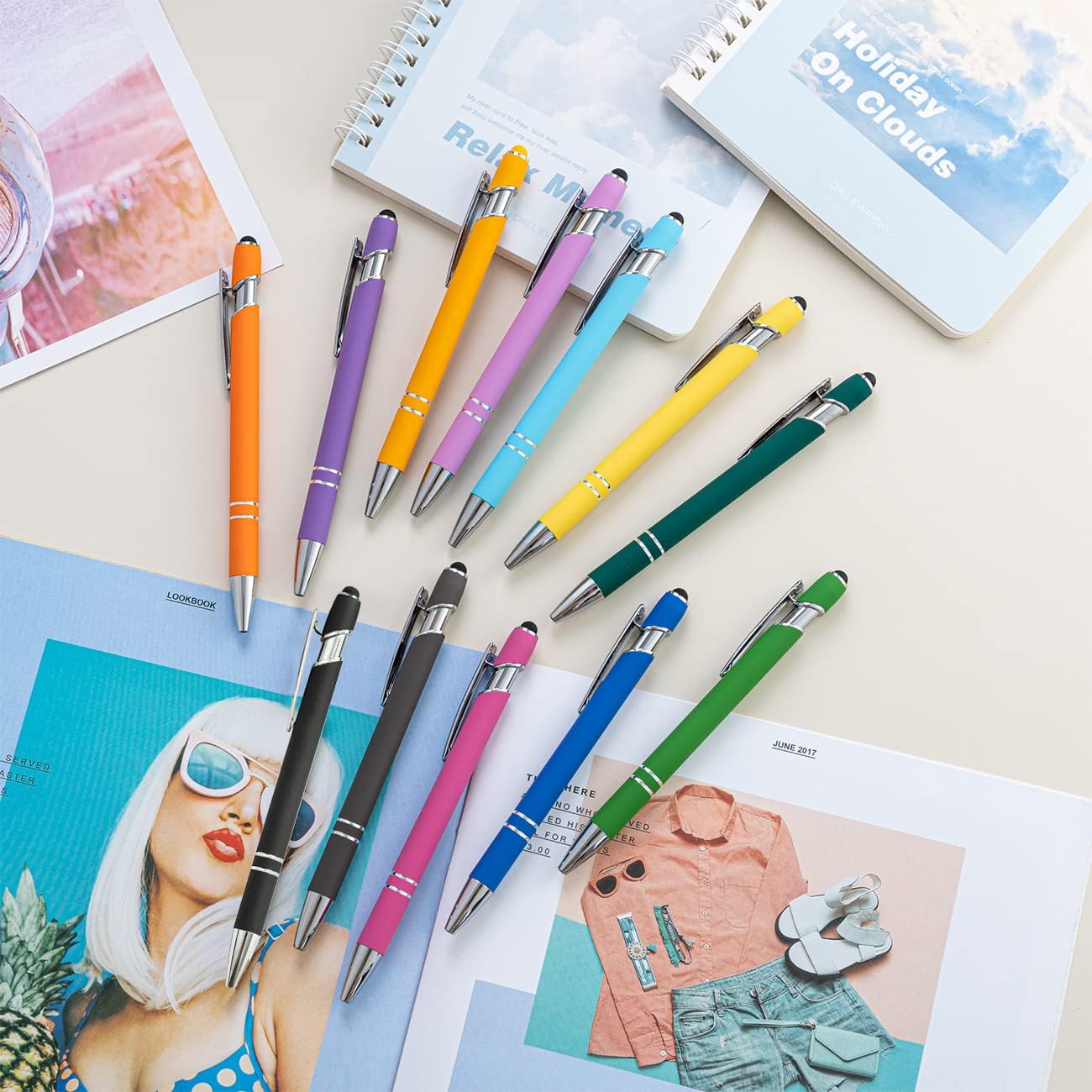 PASISIBICK 12 Pieces Ballpoint Pen with Stylus Tip, Metal, 2 in 1 Stylus Ballpoint Pen 1.0 mm Black Ink (Pack of 12) for Smartphone, Tablet