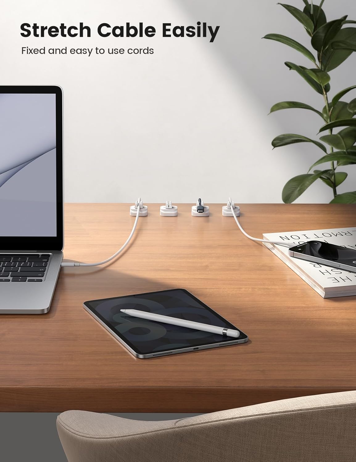 10Pack Cable Spring Holder Clips, Cord Organizer for Desk - Lamicall Adjustable Cord Clip, Wire Holder Organizer, Phone USB Charger Cable Holder, White