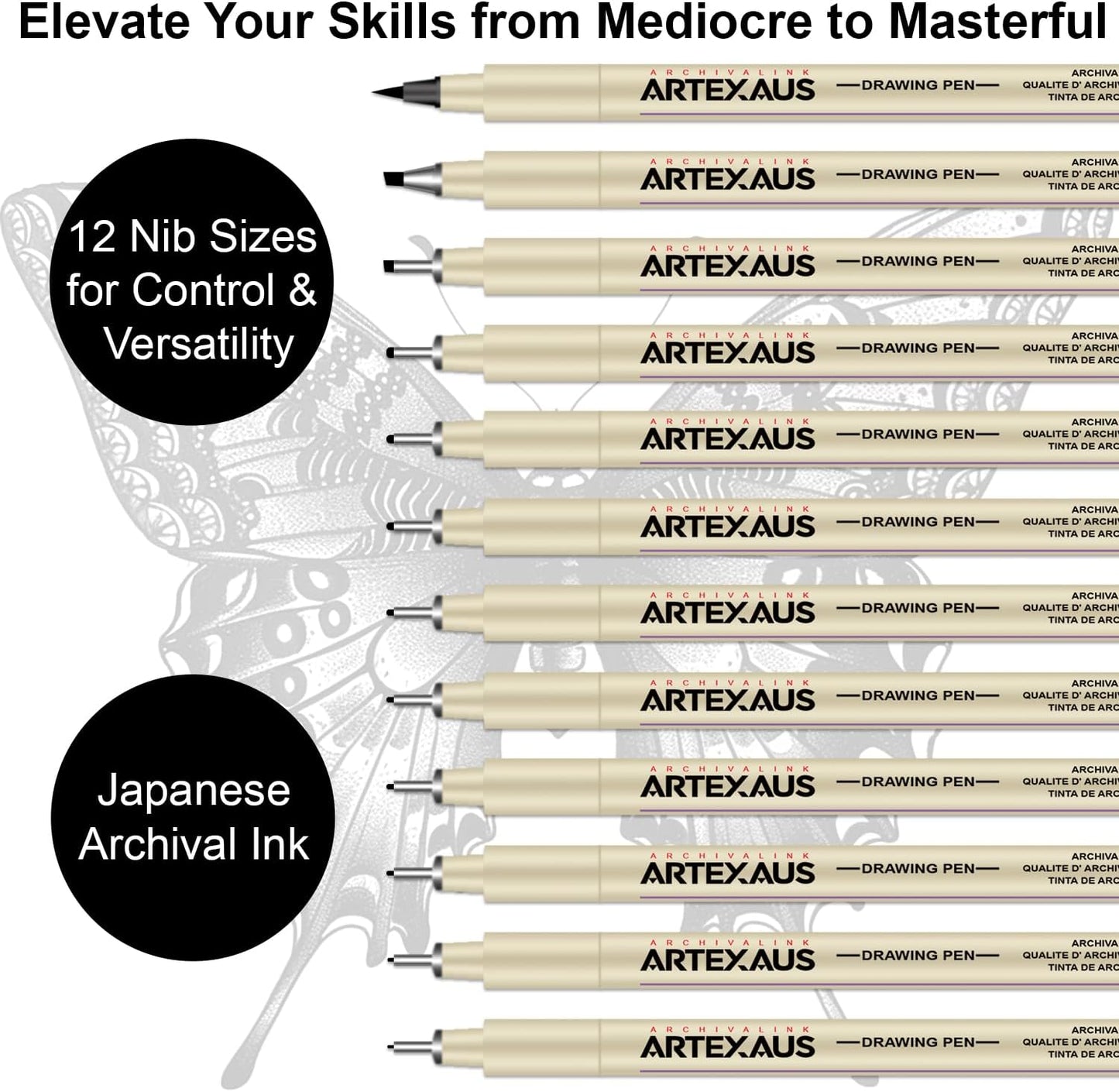 Micro Fineliner Drawing Art Pens, 12 Assorted Sizes, Waterproof Archival Ink, Art Supplies for Adults Sketching, Calligraphy, Technical Illustrators.