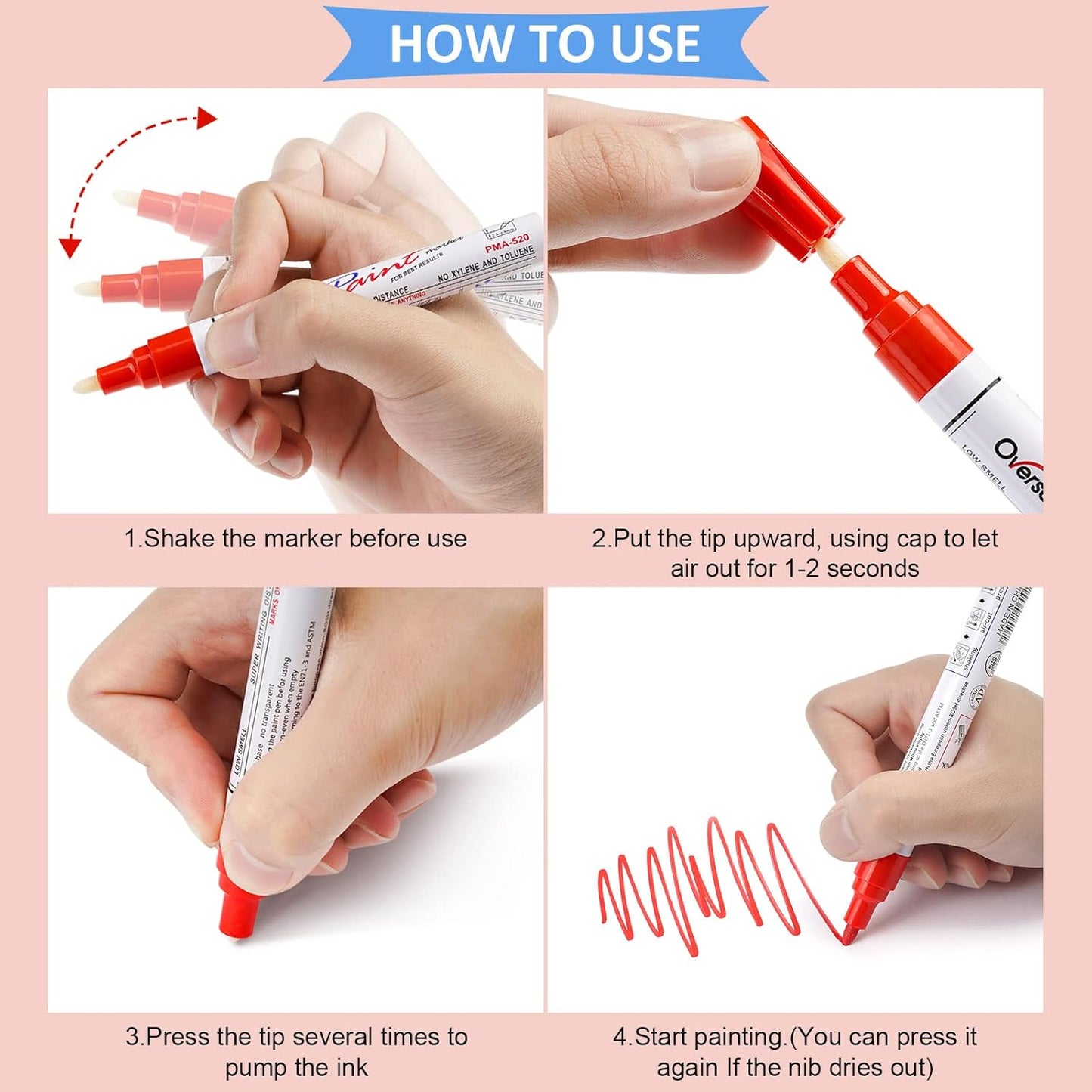 Overseas White and Black Paint Pens, 12 Pack Oil Based Permanent Markers - Medium Tip, Quick Dry and Waterproof Paint Markers for Rock, Wood, Metal, Plastic, Canvas, Glass, Ceramics, Rubber