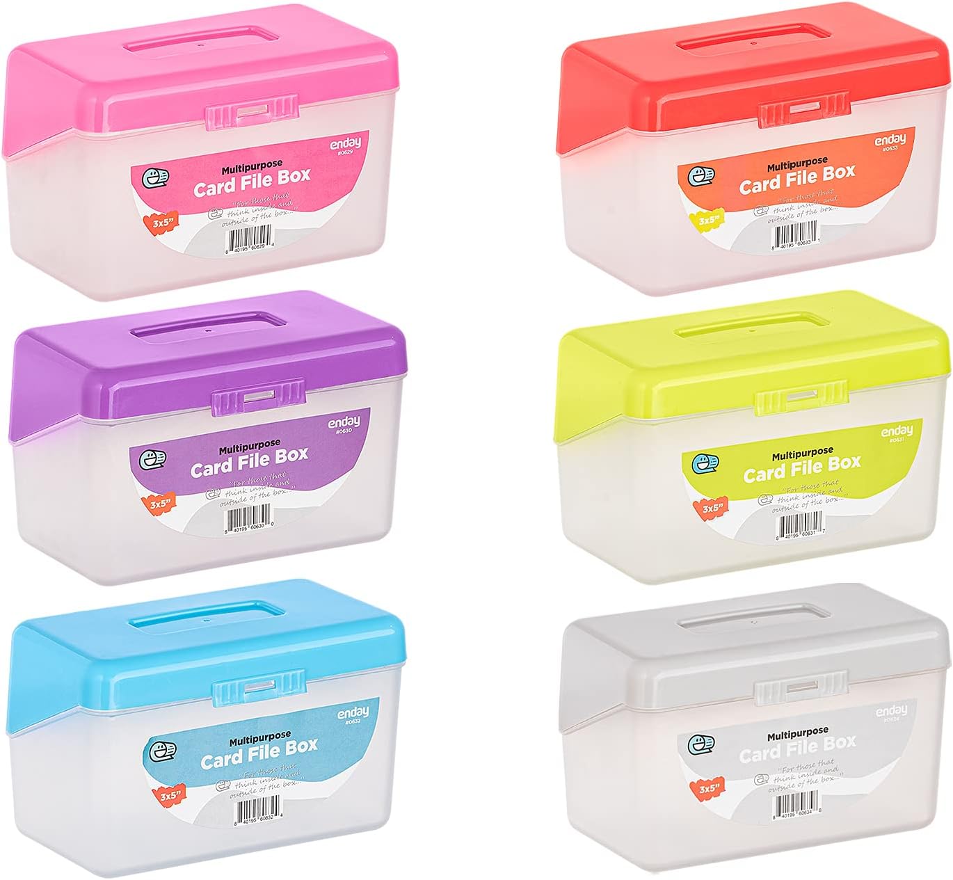 Emraw Index Card holder Case 3" X 5", ideal box card holder for Filing Notes, Addresses & Recipes. Holds Up to 250 Cards, Grey, Pink, Purple, Blue (Pack of 12)