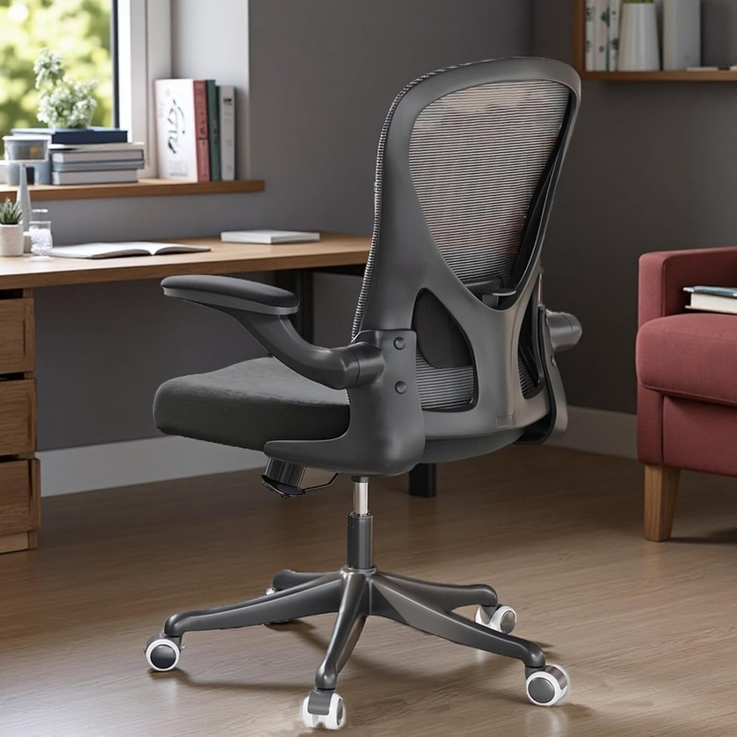 Ergonomic Office Chair with Adjustable Lumbar Support & Flip-Up Armrests - High Back Computer Desk Chair with Thickened Seat Cushion, Rolling Wheels for Home/Office Study Work (01Blcak)