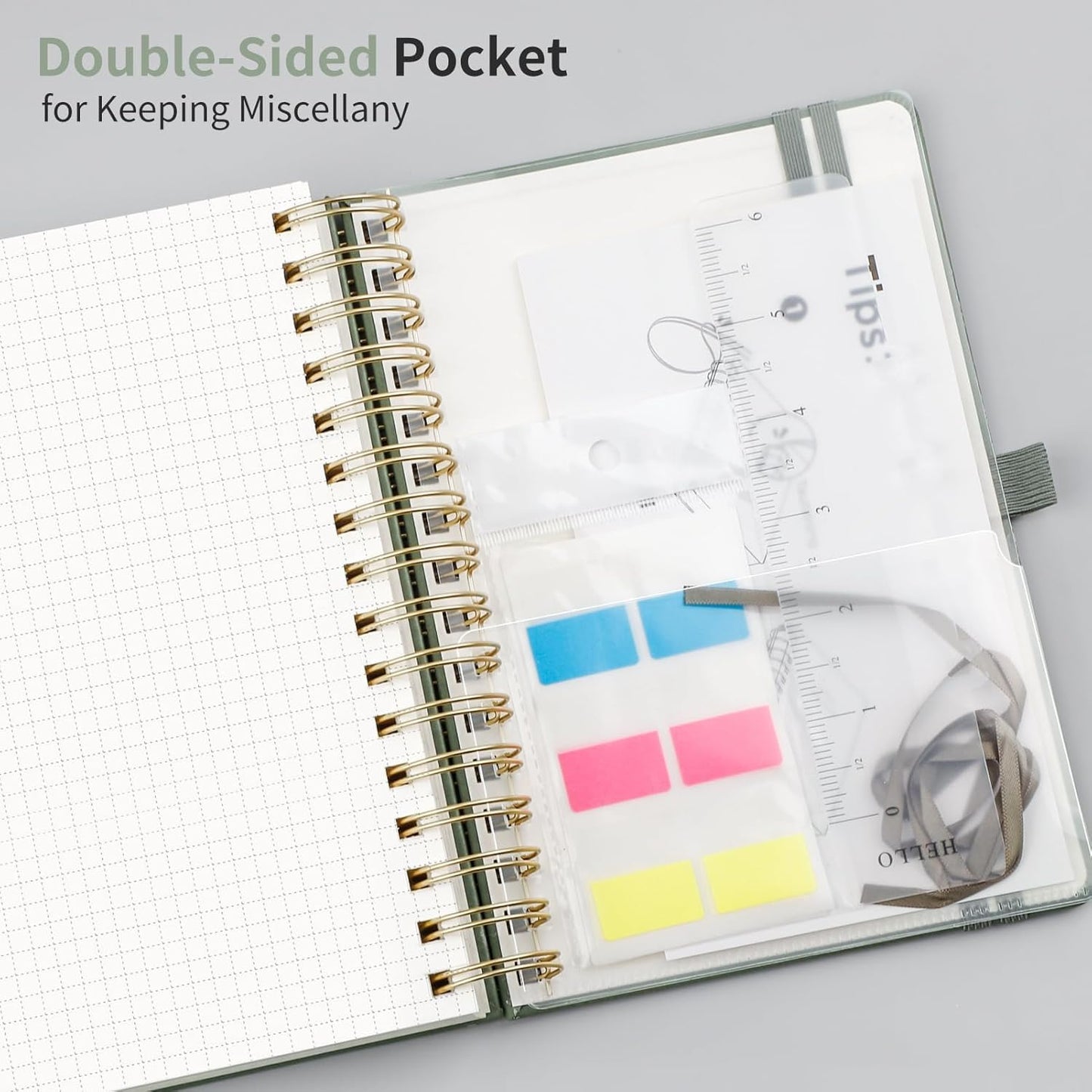 EMSHOI Spiral Graph Paper Notebook - 300 Pages, 100 GSM Thick Grid Notebook, A5 Small Hardcover Leather Journal for Women Men Writing Engineering Graphing, 5.7" x 8.22", Light Green